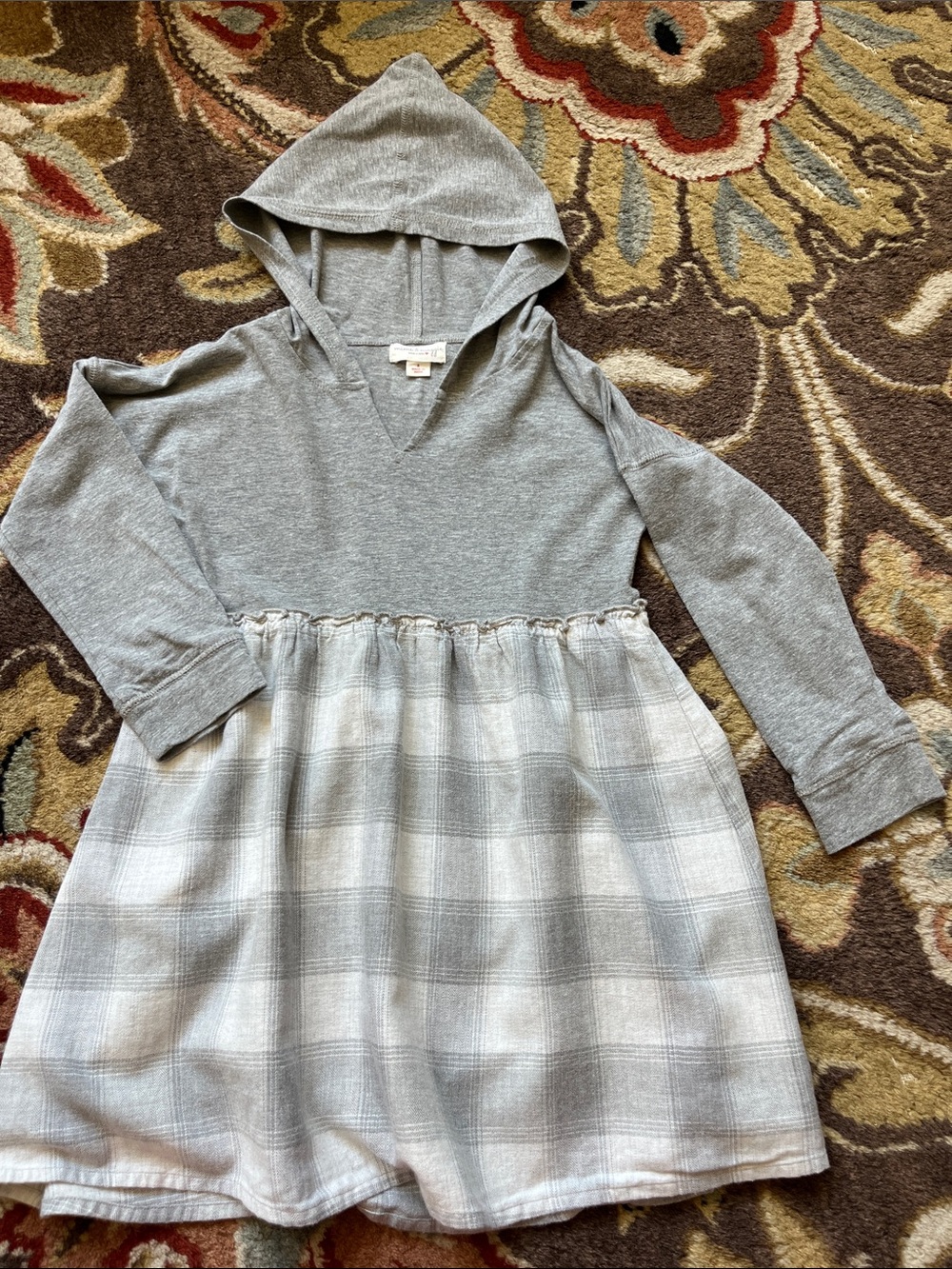 Mimi & Maggie Gray Hooded Knit Top with Plaid Skirt Dress